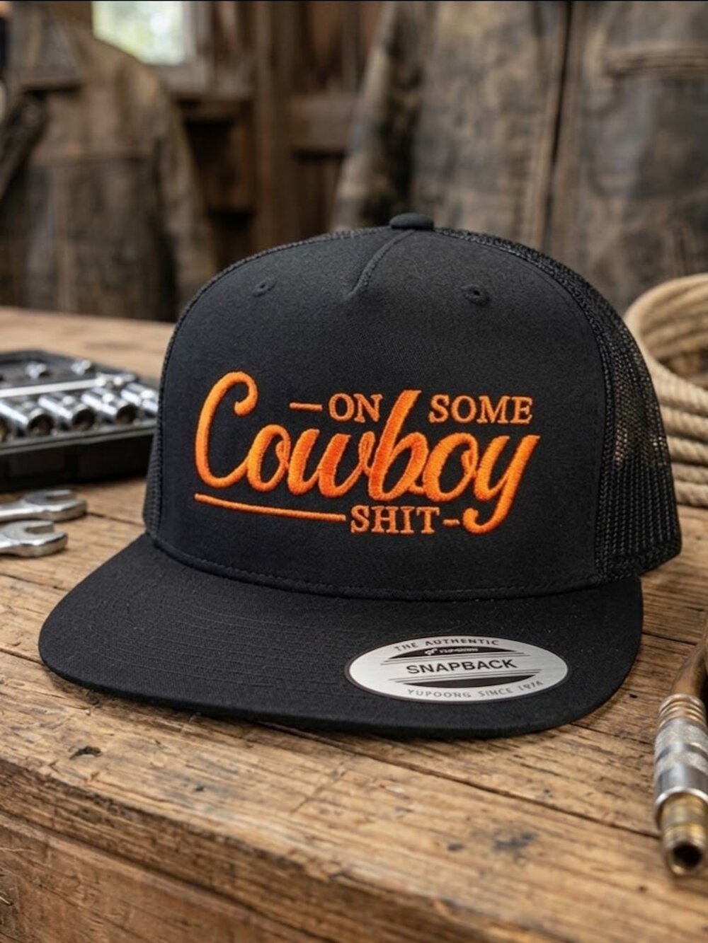Retro Hat On Some Cowboy Stuff USA Black Yupoong Flat Brim Snapback Cap USA New